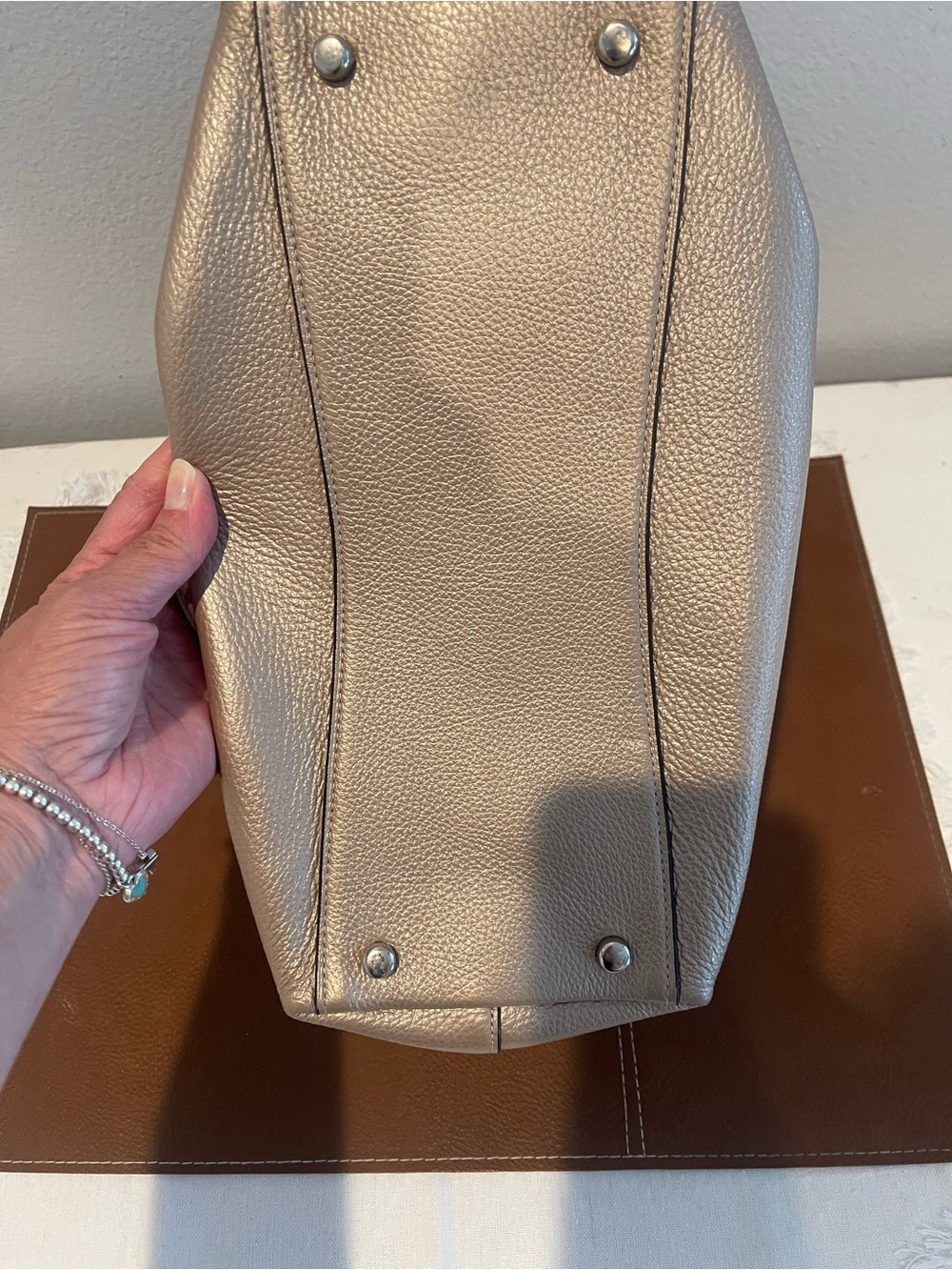 Coach Pebble Leather Satchel in Taupe with Snake-Print Handles - Picture 6 of 6